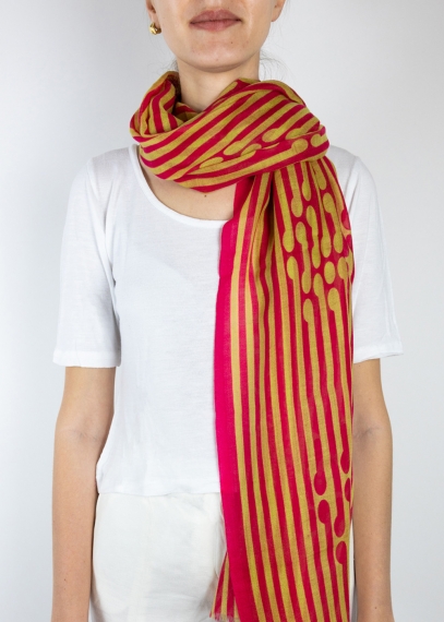 Mustard and Fuchsia Striped Light Cashmere Stole