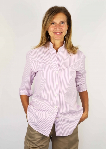 New Purple and white stripe Cotton Capri Shirt