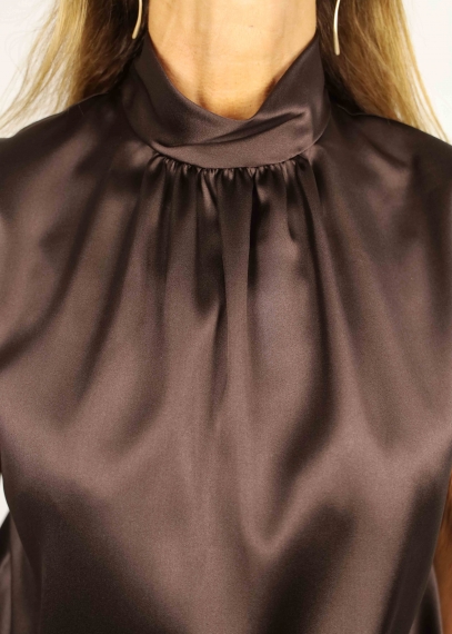 Chocolate Silk Ruffled Top