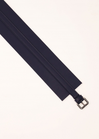 High Waist Leather Belt | Navy