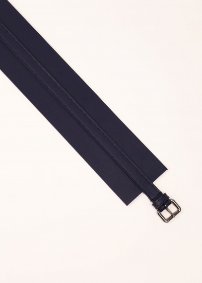 High Waist Leather Belt | Navy