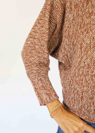 Beige and brick Soft Neck Mariaelena Mouliné Sweater