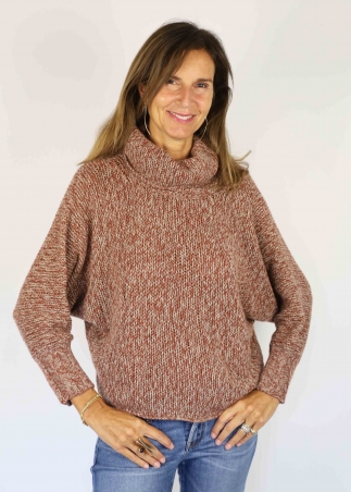 Beige and brick Soft Neck Mariaelena Mouliné Sweater