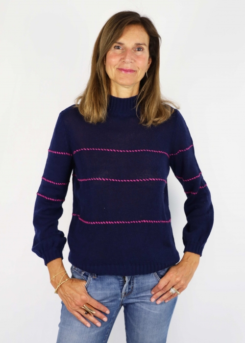 Navy Allegra Saddle Stitches Sweater