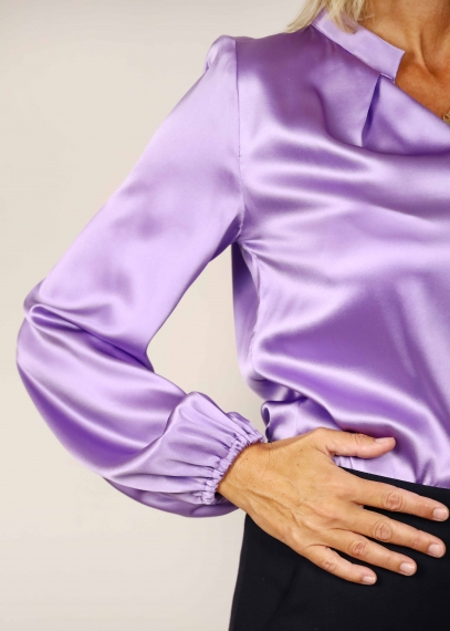 Camicia Fiore Manica a Palloncino in Seta lilla