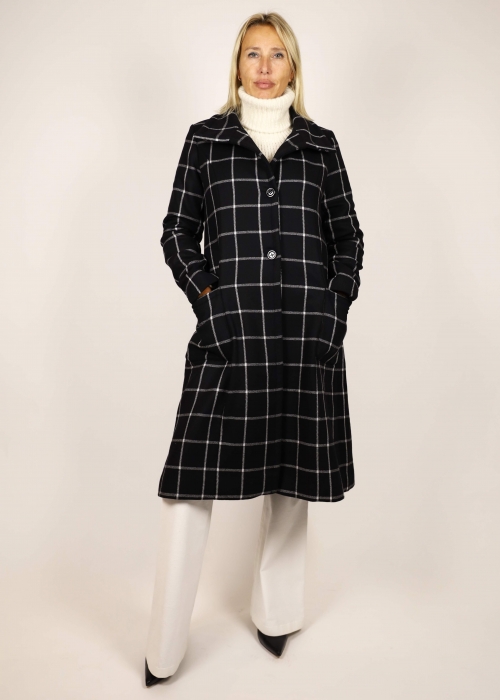 White and Black Check Long Coat