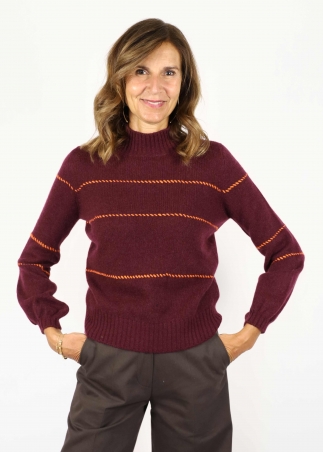 Burgundy Allegra Saddle Stitches Sweater