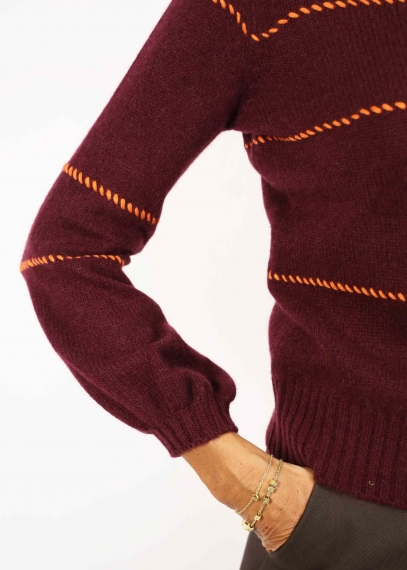 Burgundy Allegra Saddle Stitches Sweater