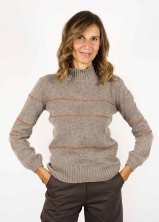 Beige Allegra Saddle Stitches Sweater