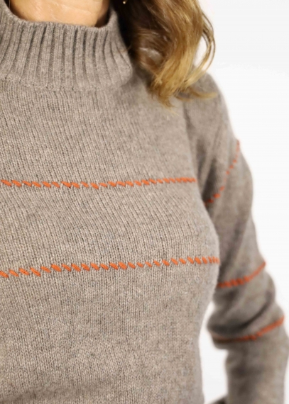 Beige Allegra Saddle Stitches Sweater