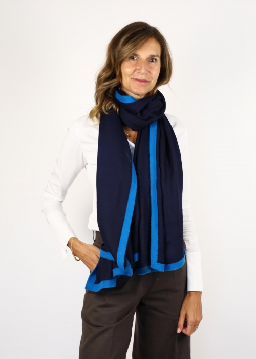 Blue Cashmere Stole With Cobalt Ribbon