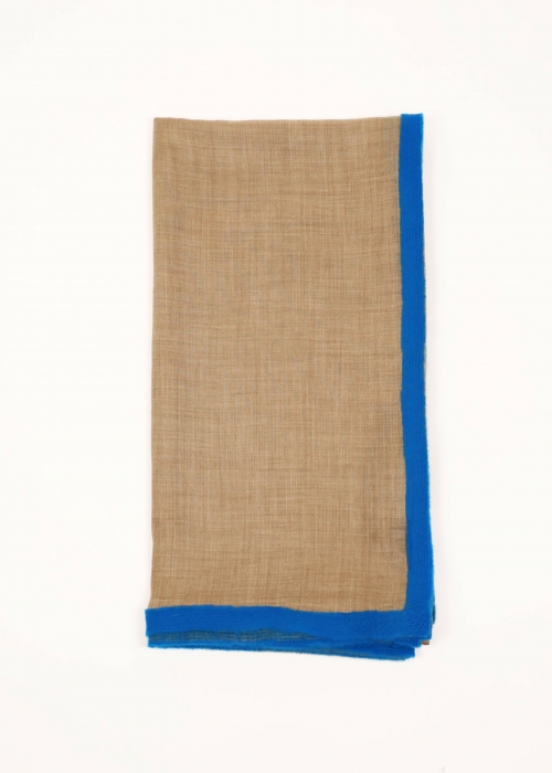 Beige Cashmere Stole With Cobalt Ribbon