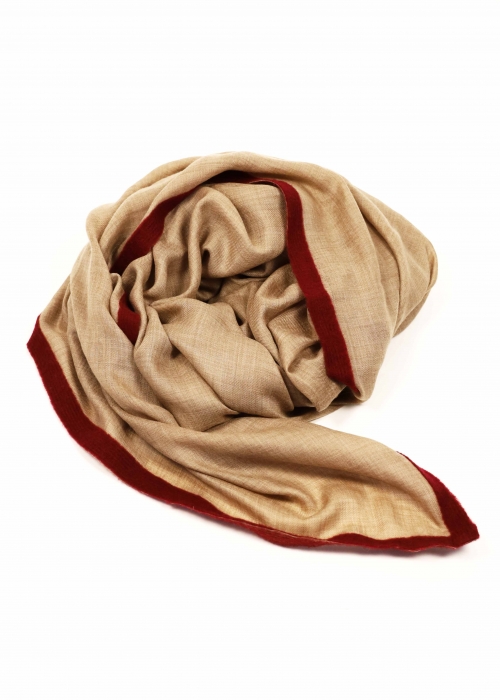 Beige Cashmere Stole With Burgundy Ribbon