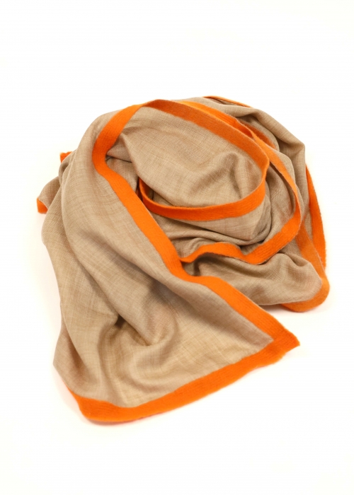 Beige Cashmere Stole With Orange Ribbon