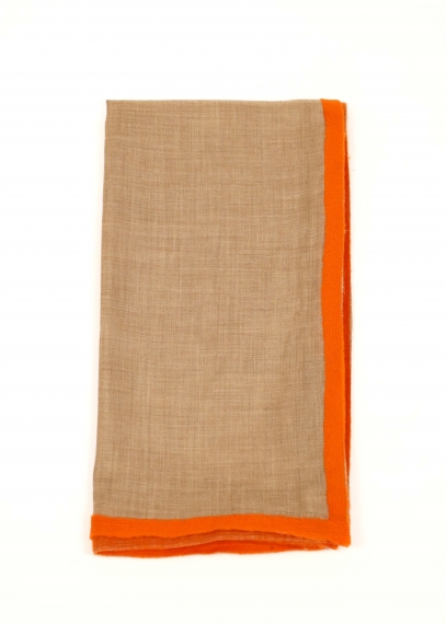 Stola in cashmere Beige con Fettuccia Arancione