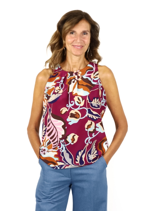 TOP CHINA FLORAL PRINT BORDEAUX AND PINK