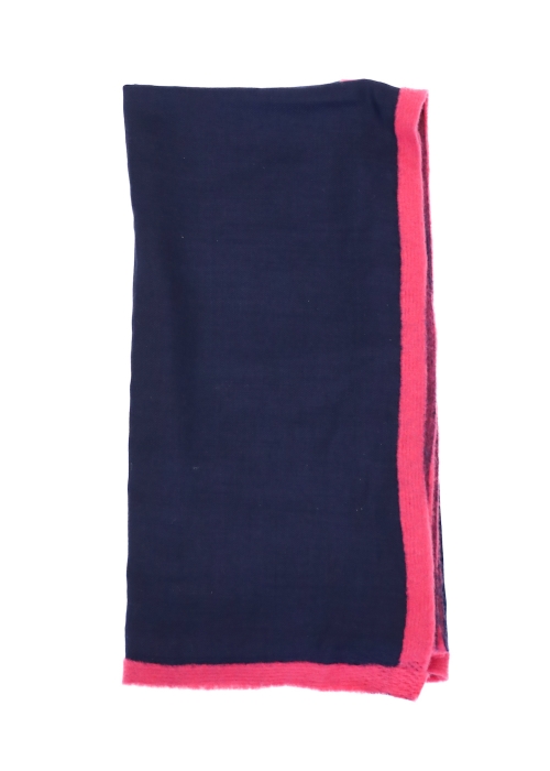 Blue Cashmere Stole With Raspberry Ribbon