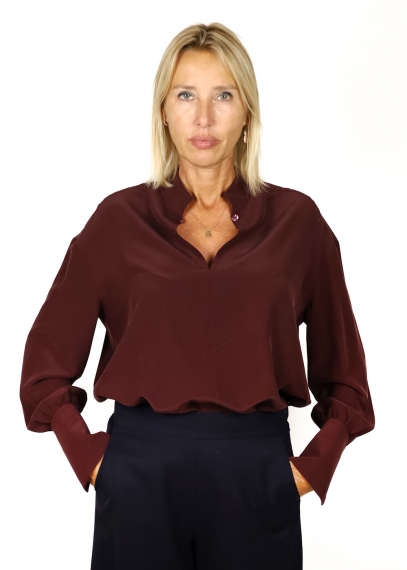 Tokyo Shirt in Pure Silk Bordeaux