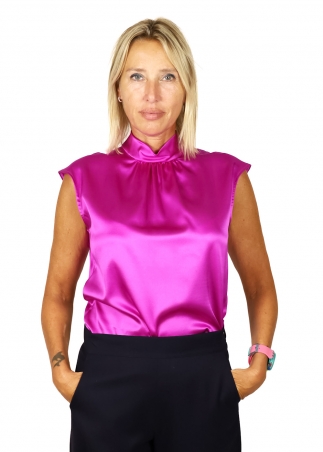 Cold cyclamen Silk Ruffled Top