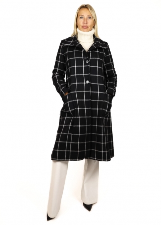 White and Black Check Long Coat