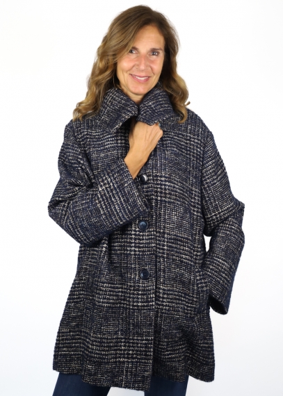 Emma Jacket in Blue and Ivory Tartan Wool