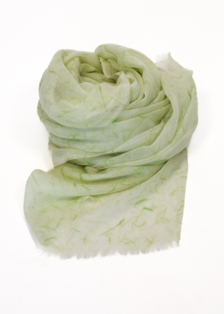 LIGHT IVORY AND GREEN CASHMERE STOLE