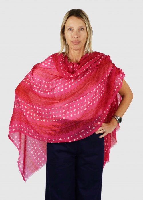 Fuchsia Red and White Light Cashmere Stole