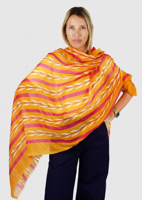 ORANGE PINK WHITE LIGHTWEIGHT CASHMERE STOLE