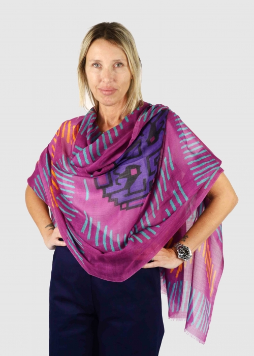 stola in cashmere leggero viola e arancione