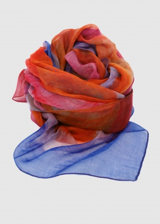 Stola In Cashmere Voile Ultralight Arancio Viola E Blu