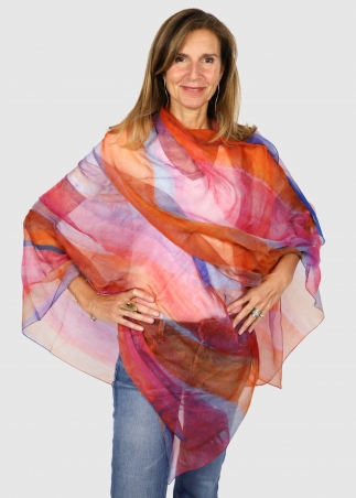 Stola In Cashmere Voile Ultralight Arancio Viola E Blu