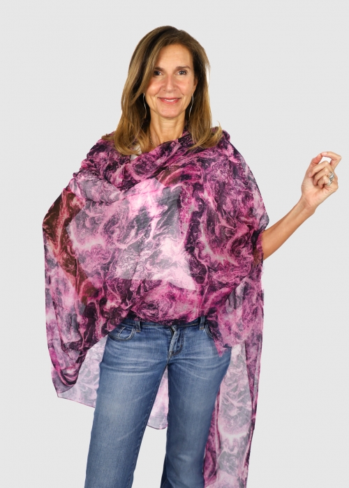 Stola In Cashmere Voile Ultralight Rosa E Nera