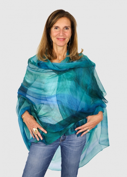 VOILE ULTRALIGHT GREEN AND BLUE CASHMERE STOLE