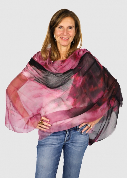 Stola In Cashmere Voile Ultralight Rosa E Nera