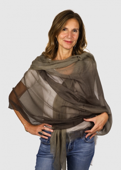 NUANCED VOILE ULTRALIGHT MUD AND BROWN CASHMERE...