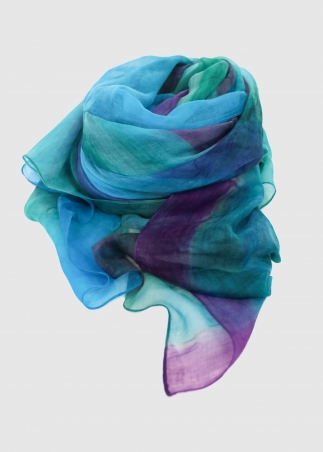 Stola in cashmere voile ultralight verde e blu