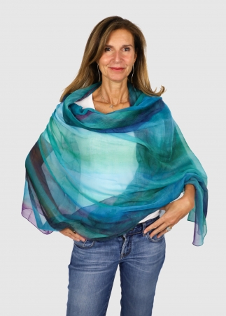 Stola in cashmere voile ultralight verde e blu