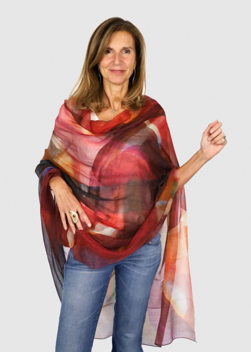 Stola In Cashmere Voile Ultralight Arancio E Rosso