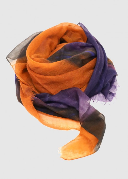 VOILE ULTRALIGHT ORANGE AND PURPLE CASHMERE STOLE