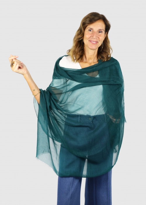 Stola in cashmere voile ultralight Verde Petrolio