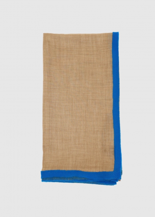 Beige Cashmere Stole With Cobalt Ribbon