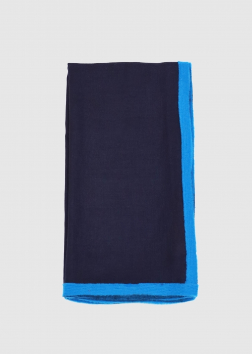 Blue Cashmere Stole With Cobalt Ribbon