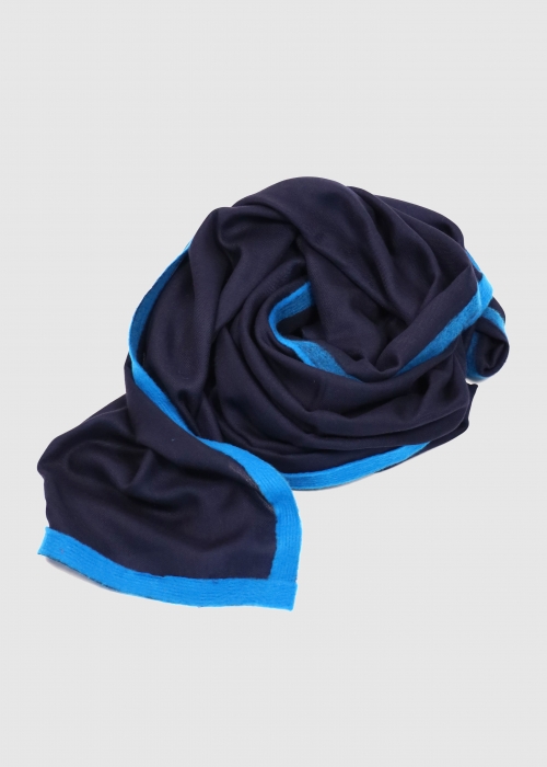 Blue Cashmere Stole With Cobalt Ribbon