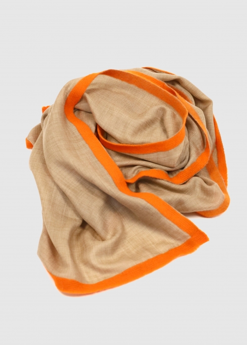 Stola in cashmere Beige con Fettuccia Arancione