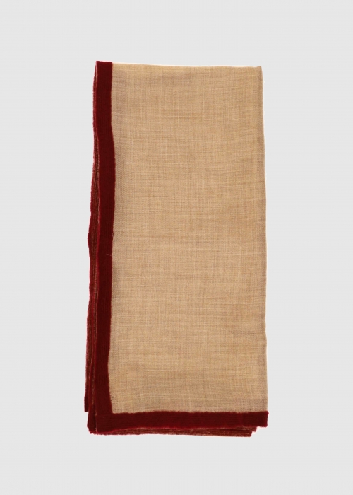 Beige Cashmere Stole With Burgundy Ribbon