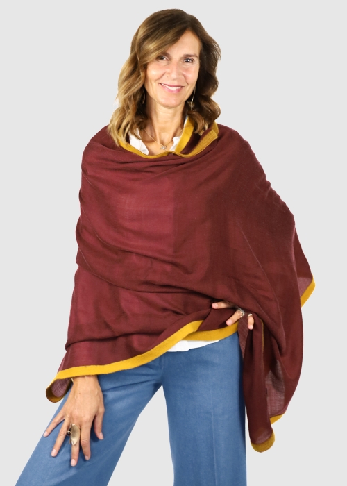 Stola in cashmere Bordeaux con Fettuccia Zafferano