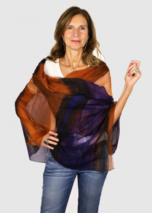 Stola In Cashmere Voile Ultralight Arancio E Viola